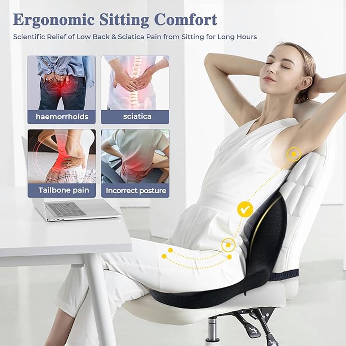 Seat Cushion for Truck Driver, Memory Foam Truck Seat Cushion with Adjustable Strap – Ergonomic Back Support & Sciatica Relief for Long Drives, Semi Truck Accessories, Dark Gray