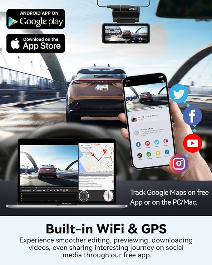 Dash Cam Front Rear, IMX415 Sensor 4K 30fps/2K 60fps+1080p, Touch Screen Dash Camera for Car, Voice Control, Built-in GPS WiFi, HDR Night Vision, 64GB Card, 160° Wide Angle, 24H Parking Monitoring