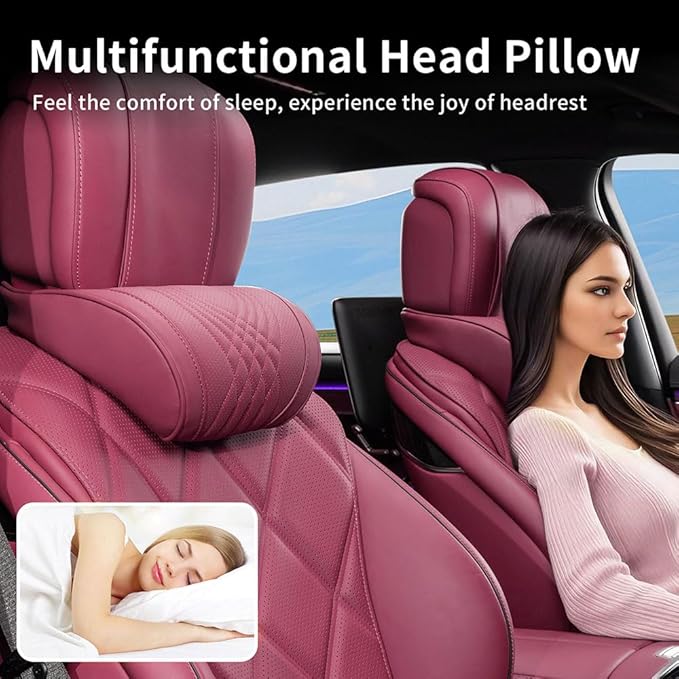 Car Headrest Memory Foam Neck Pillow for Driving with Leather Cover Soft Comfortable Seat Head Pillow Cushion for Most Cars SUV Sedan Home Office Red (2PC)