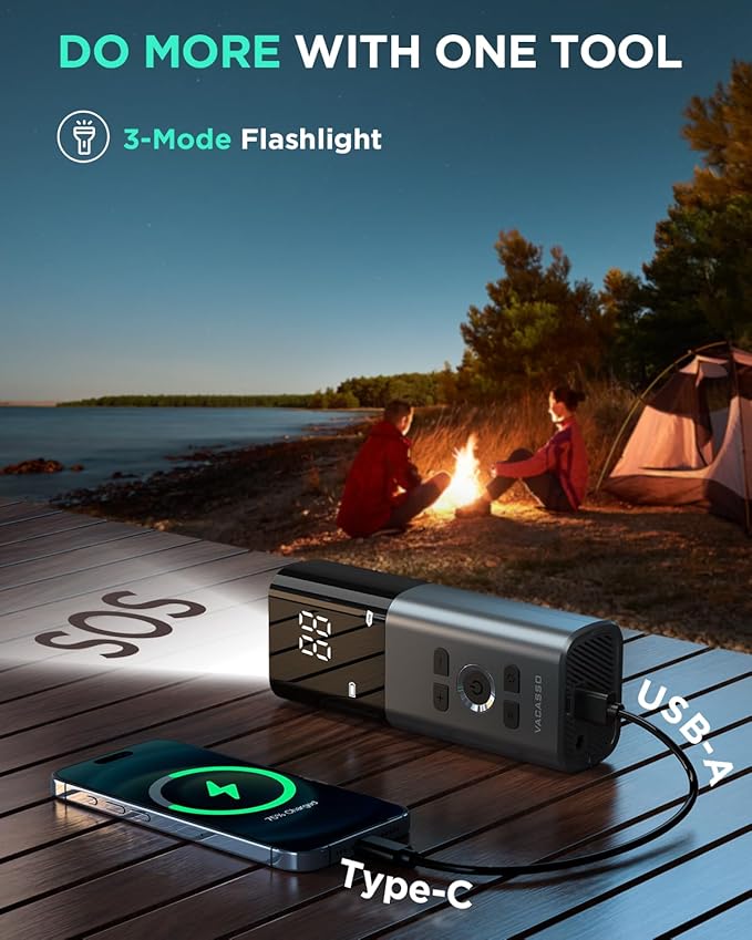 Tire Inflator Portable Air Compressor, 150PSI Air Pump For Car Tires with Accurate Tire Pressure Gauge, Cordless Air Compressor for Car, Motorcycle, Bike, Balls and More, Smart Autostop