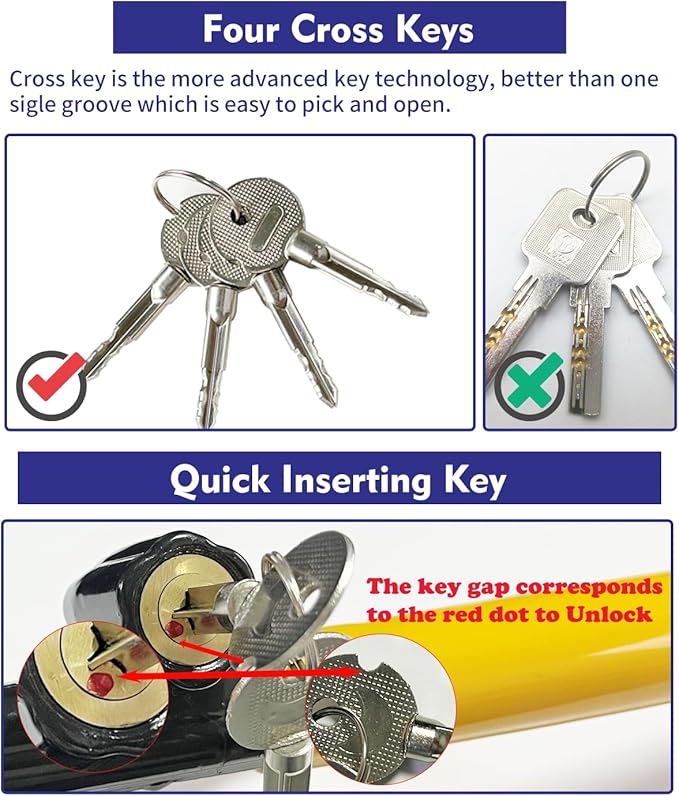 Steering Wheel Lock Anti-Theft car Device Car Wheel Locks Heavy Duty Vehicle Security Steering Wheel Lock for Truck Car Vehicles Van Lorry SUV with 4 Keys, Elongated Length MAX 30.5“ Yellow