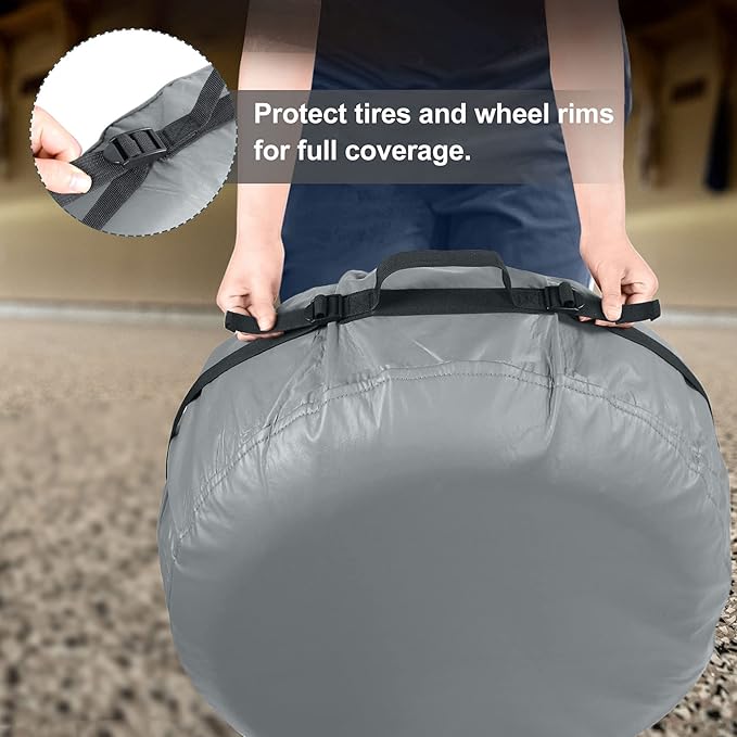 Explore Land Tire Cover with Handle - Seasonal Spare Tire Bag, Heavy Duty Winter Wheel Storage Tote Against Dust and Scratches, 4 Pack (Fits Diameters 32''-34.75'', Charcoal)