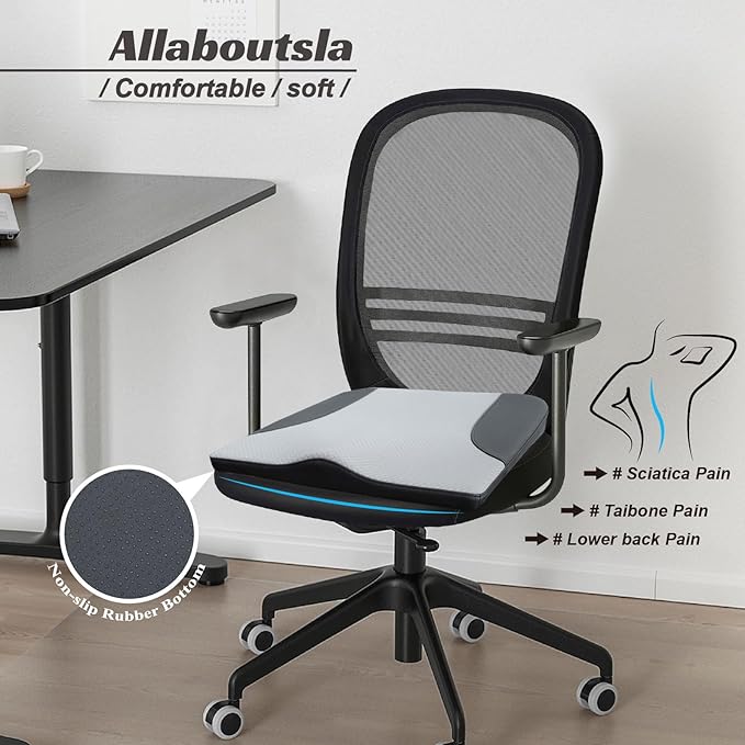 Car Seat Cushion, Car Seat Cushions for Driving with Comfort Memory Foam - Sciatica & Back Pain Relief, Suitable for Car, Truck, Office Chair (Black&Gray)