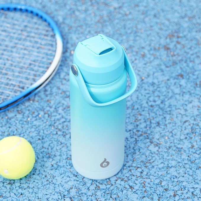 BJPKPK Insulated Water Bottle with Straw Lid, 12oz Thermo Water Bottles, Flex Handle & Non-slip Boot, BPA Free Leak Proof Stainless Steel Metal Thermo, Tumblers, Cups, Sea Salt