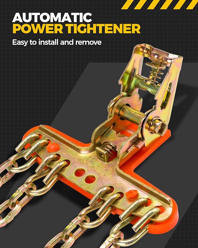 KYX Upgrade Alloy Steel Tire Chains for Car/SUV/Pickup Truks, Adjustable Universal Emergency Snow Chains for Off-road SUV Car Tires 185 195 205 215 225 235 245 255 - Set of 6, Alloy Steel