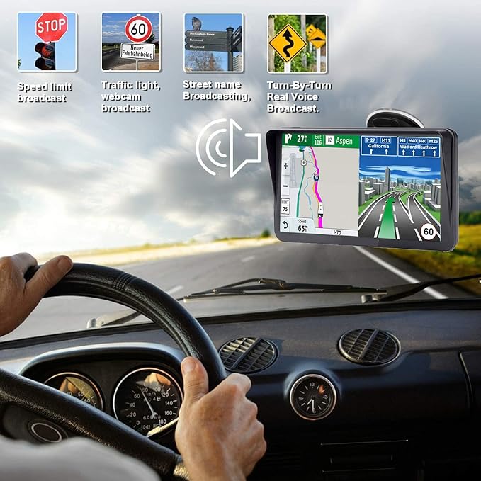 Car GPS Navigation, 2025 Map 9 inch Touch Screen Car GPS Navigation System, Voice Turn Direction Guidance, Support Speed and Red Light Warning(Free Update Lifetime Map)