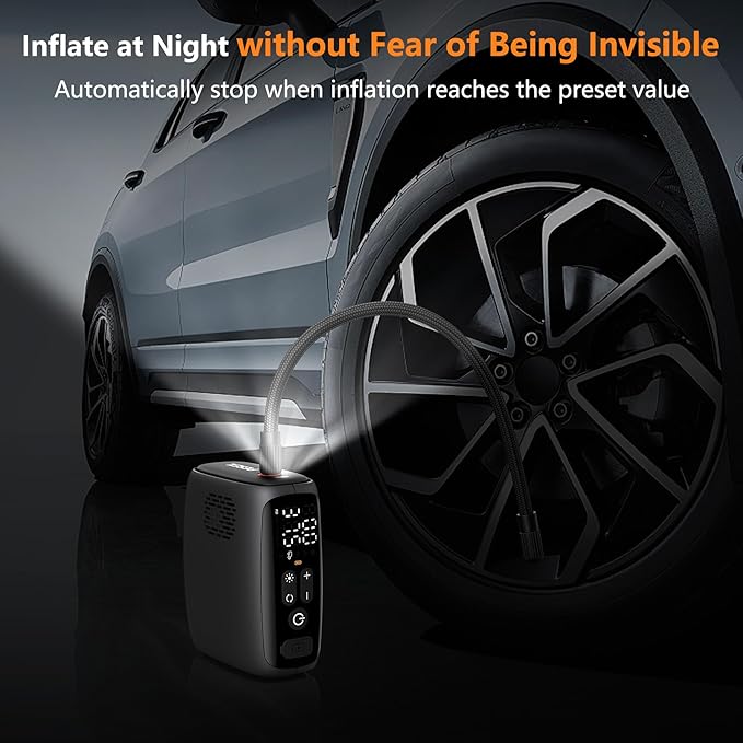 Tire Inflator Portable Air Compressor, 28 Cylinders 12V Air Compressor, 140W Auto Shut-Off with LED Light 150psi Pump, Portable Air Compressor for Car Tires, Bicycle, Moto, Ball etc.