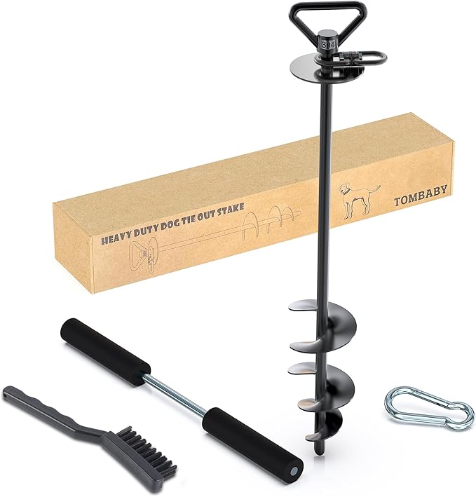 TOMBABY Dog Tie Out Stake-Heavy Duty 304 Stainless Steel Dog Runner, Ground Anchor with 360° Swivel & Anti-Tangle,Use Any for to 210LBS Dogs- Dog Stakes for Outside Camping, Suitable for Any Dog Cable