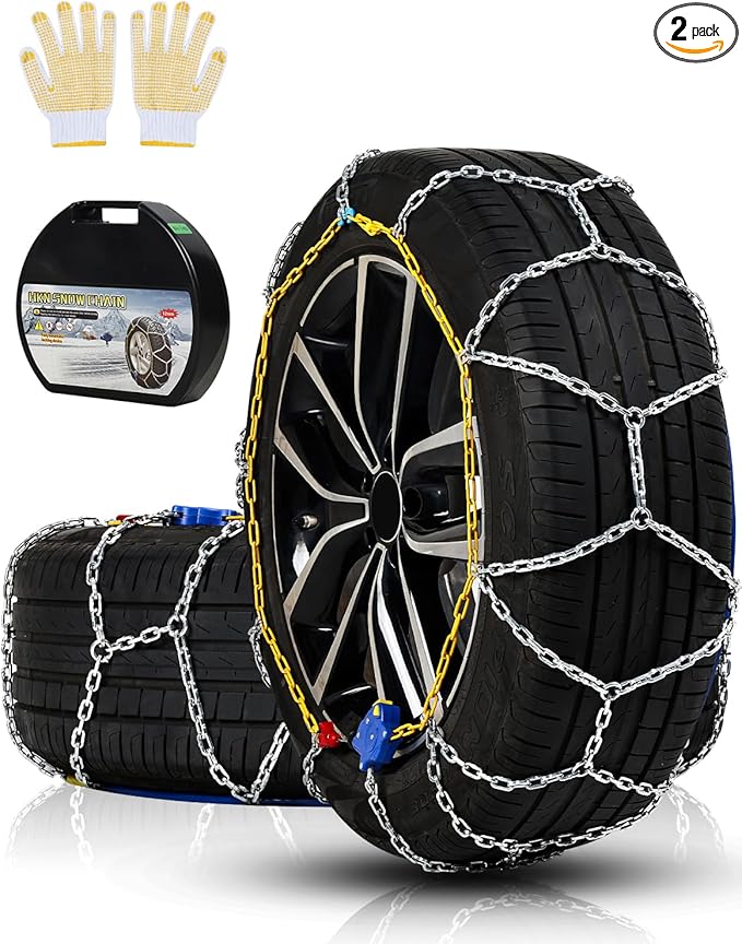 Auto Tightening Snow Chains Tire Chains For Cars Suv Pickup Trucks - Auto Tightening 1 Min Quick Fit AND Easy Installation, Reusable Universal Emergency Traction Snow Chains - Set of 2（HKN170）