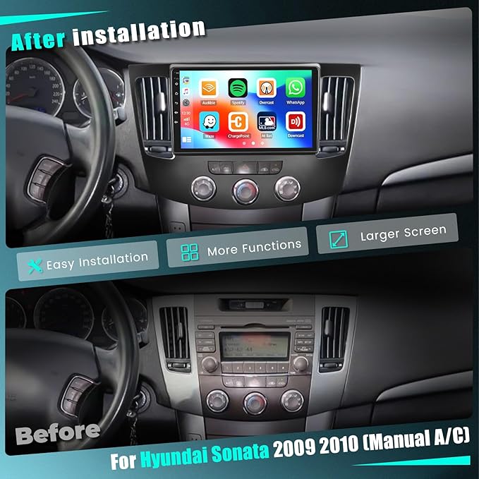 2+64G Android 15 Car Stereo for Hyundai Sonata 2009 2010 (Manual A/C),9 inch Touch Screen Radio Wireless Apple CarPlay Android Auto DSP 5G WiFi Bluetooth GPS+Free AHD Backup Cam