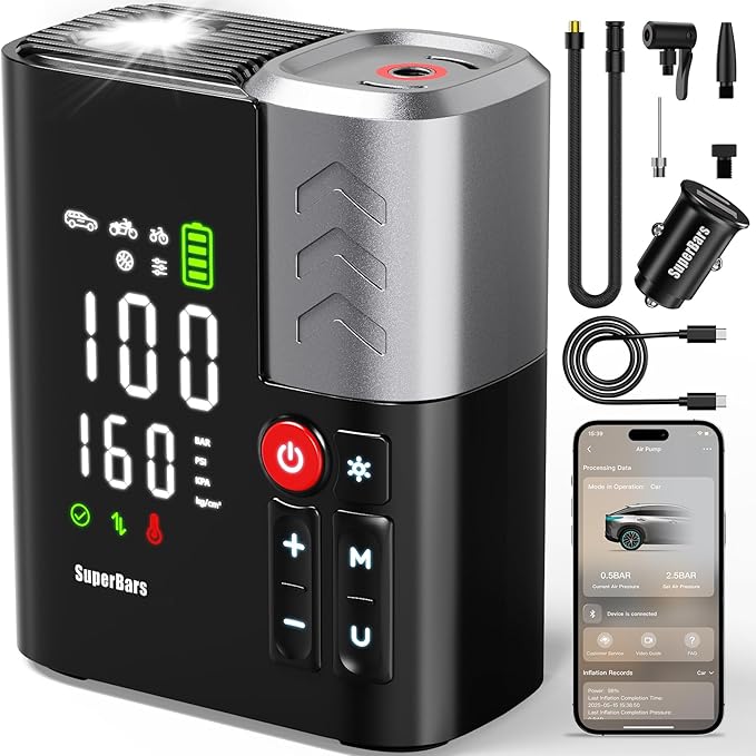Tire Inflator Portable Air Compressor, 3X Faster Air Pump with APP, 160PSI 48LPM Electric Tire Pump with 10400mAh Battery, 45W Faster Charging, Cordless Tire Inflator for Car SUV Pickup RV MPV Truck