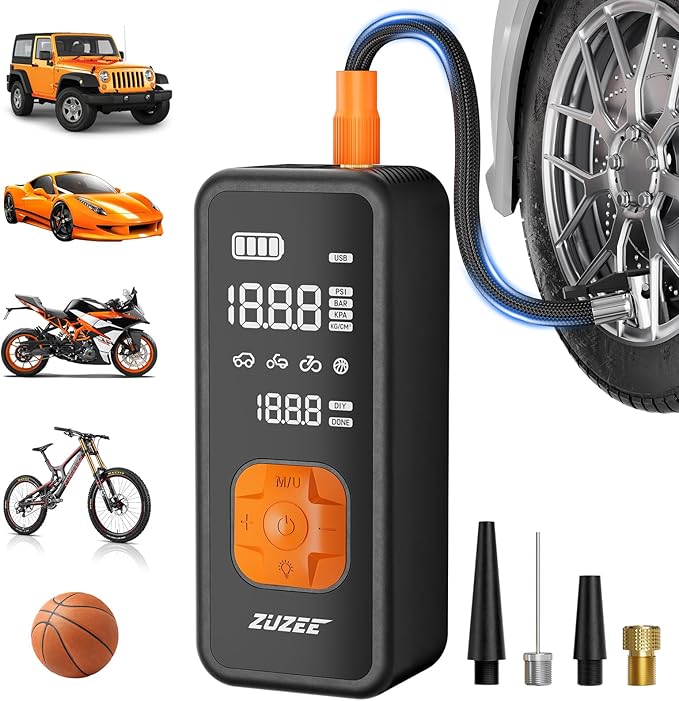 Tire Inflator Portable Air Compressor - 4X Faster Inflation, 150PSI Air Pump for Car Tires with Digital Pressure Gauge/LED Light, Portable Tire Inflator for Car, Moto, Bike, Ball, etc