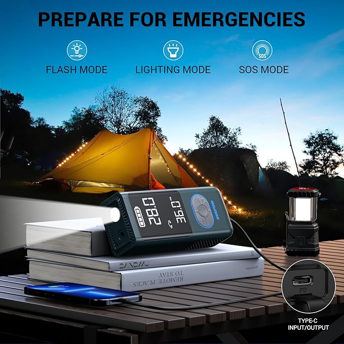 AVAPOW AP18 Tire Inflator Portable Air Compressor, 300% Faster 150 PSI Cordless Air Pump with Tire Pressure Gauge, 3.7″ Dual LCD Screen, Auto-Shuts Off Tire Pump for Car, Motorcycle, Bicycle, Cyan