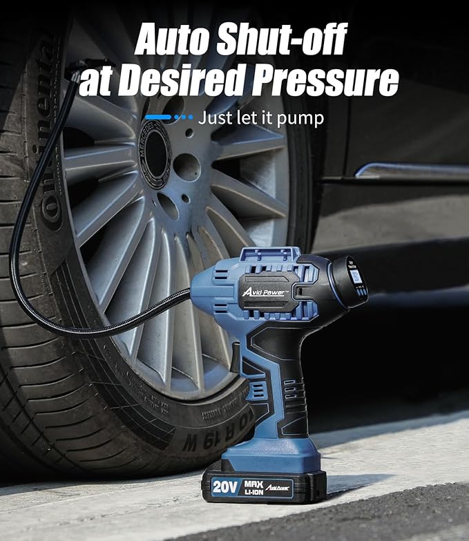 Tire Inflator Portable Air Compressor,20V Cordless Tire Pump, Rechargeable Air Pump for Car Tires and other Inflatables (Dark Blue)