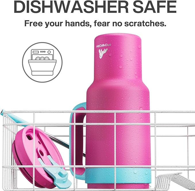 POWCAN 40 oz Tumbler with Handle, 2-in-1 Straw and Sip Lid, Leakproof, Dishwasher Safe, Insulated Stainless Steel Travel Coffee Mug, Keeps Cold for 34 Hours, Fits in Car Cup Holder (Petal)