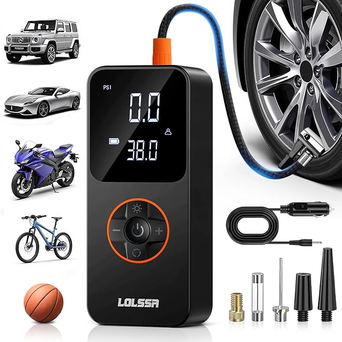 Tire Inflator Portable Air Compressor-Air Pump 150PSI Cordless Electric for Car, Motorcycle, Bike, Ball, with Tire Gauge Pressure, Dual-Use Type (Obsidian)