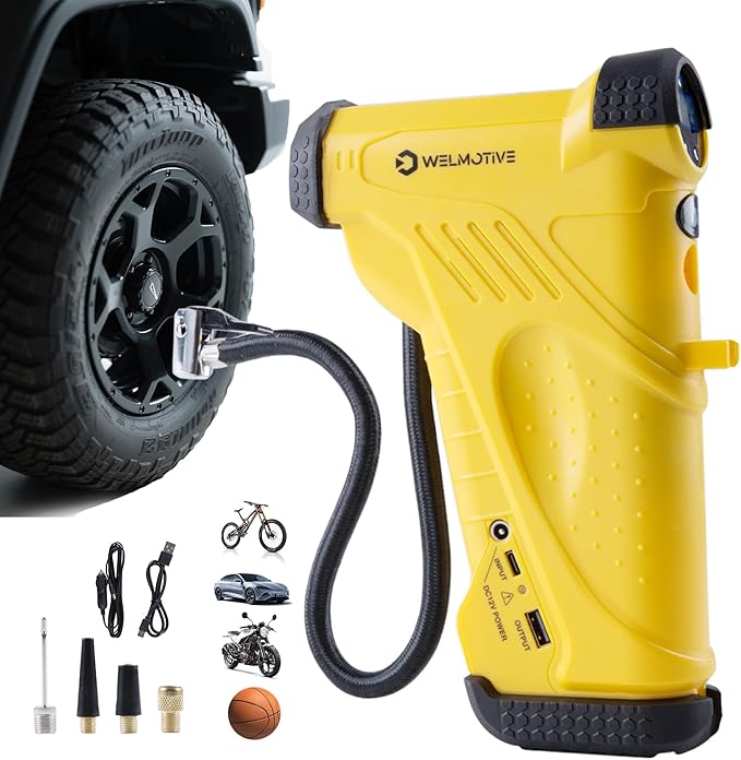 12V Cordless Tire Inflator with LCD Display, 150PSI High Pressure Air Compressor for Car Tires - Fast Charging 22mm Metal Cylinder Pump with Auto Stop, Digital Gauge, LED Light & Dual Power Options