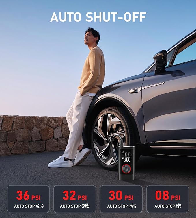 Tire Inflator Portable Air Compressor, 150PSI Cordless Air Pump for Car Tires, Bike Tire Pump with Pressure Gauge, Auto Shut Off, LED Light for Car Motorcycle Bicycle