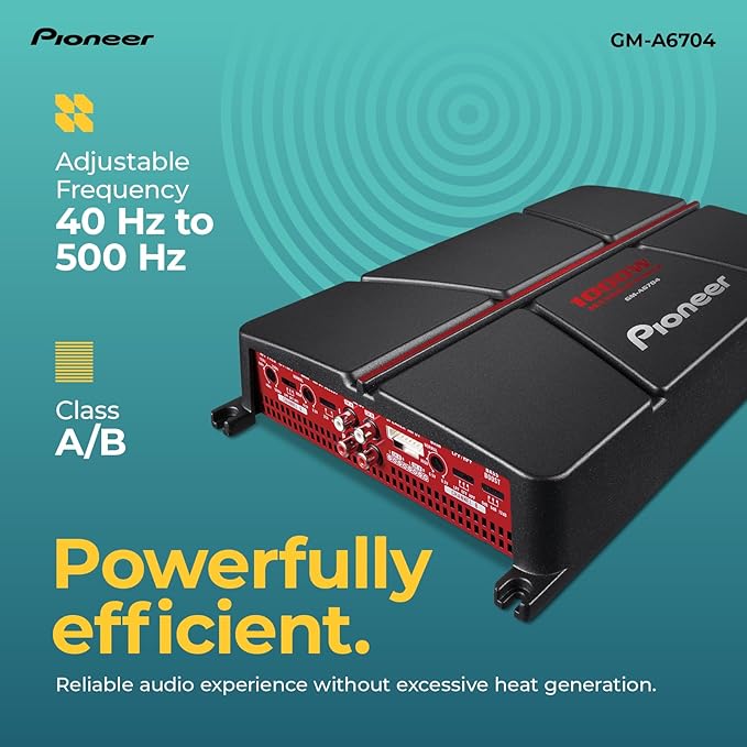 Pioneer GM-A6704 4-Channel Car Amplifier – 1000W Max, Class AB, Bridgeable Design, Bridgeable, High-/Low-Pass Filters