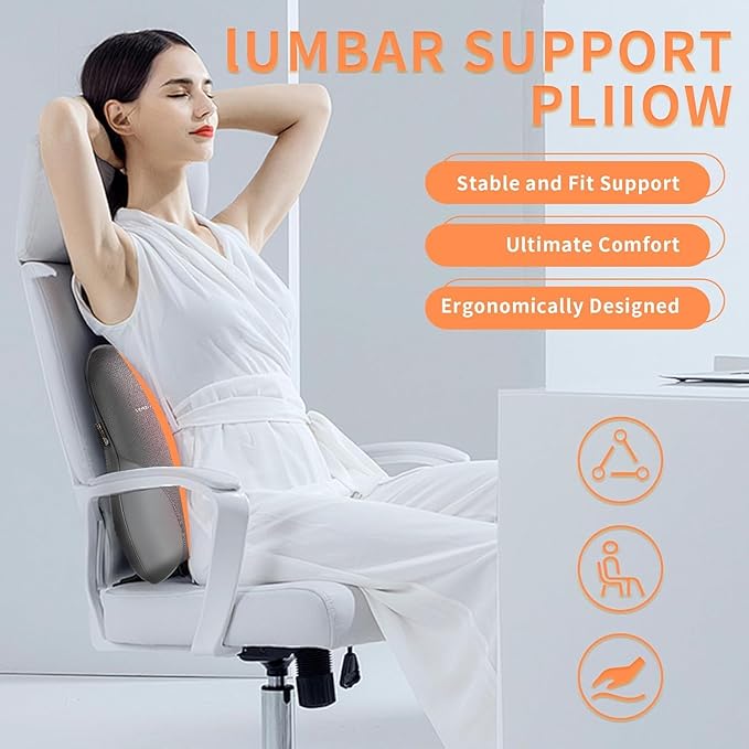 Coverado Lumbar Support Pillow for Car Seat Driver, Leather Car Seat Cushions for Driving Back Pain, Detachable Memory Foam Upper Lower Car Back Support Gray