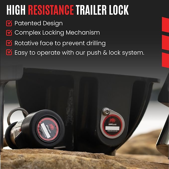 AMPLock - U-LPCVR 1-Cylinder Heavy Duty King Pin Lock for Semi-Trailer and 5th Wheel - Anti Theft Trailer Hitch Lock, Patented Keyed Alike Commercial & Travel Trailer Hitch Locks with Keys