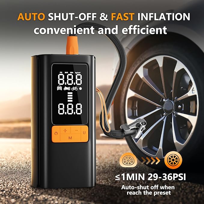 Tire Inflator Portable Air Compressor, 150 PSI Air Pump for Car Tires, Bike Tire Pump with Digital Pressure Gauge, LED Light & Auto Shut-Off – Portable Tire Inflator for Car, Motorcycle, Bike, Balls