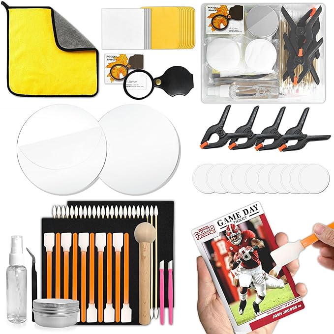 267 Pcs Card Care Clean Kit,Trading Card Cleaning Kit with Fixing Jig and EVA Shaping Foam, Suitable for PSA Rated Baseball Football Basketball Sports Cards Card Care (Orange)