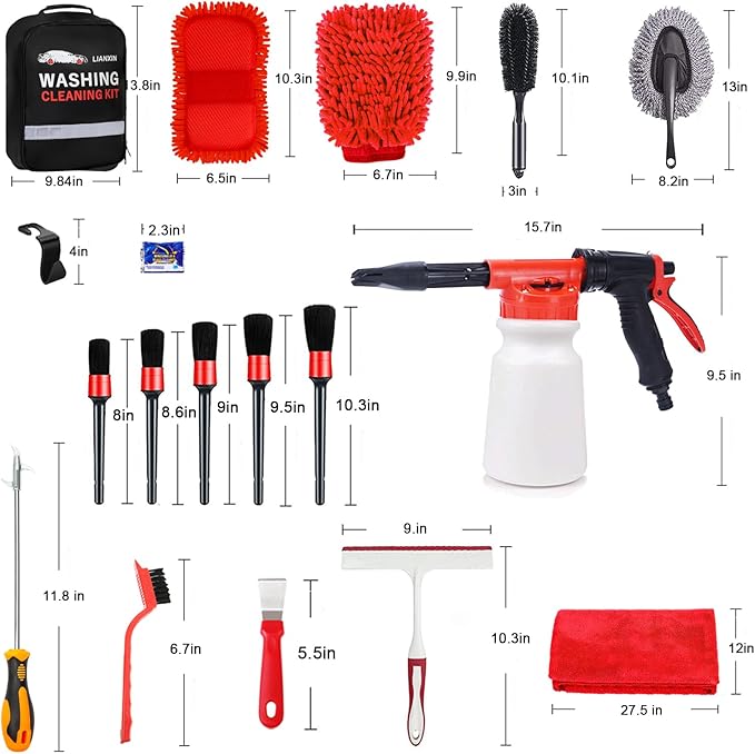 Car Wash Kit Car Wash Cleaning Kit with Car Wash Foam Gun Microfiber Sponge and Towels Tire Brush Built, Car Foam Gun, Car Cleaning Tool