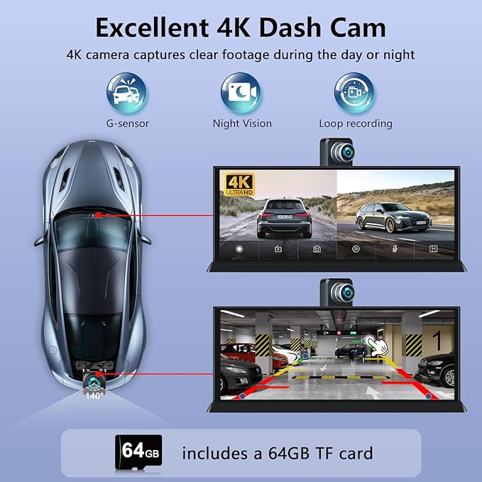 Largest 11.26" Apple Carplay Screen for Car 4K Dash Cam 350° Rotatable Camera【Cust-omized Bracket】 Car Tablet Pro Max w Carplay & Android Auto Real-time Navigation Bluetooth Audio Mirror Link