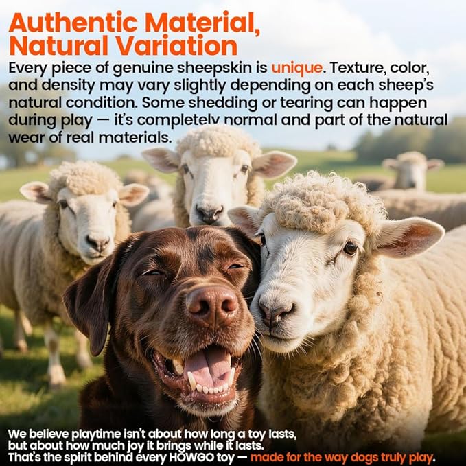 HOWGO Dog Rope,Dog Bungee Chaser 100% Sheepskin,Sheep Smell Tug for All Breeds(Orange, Long Without Ball 2Pack)