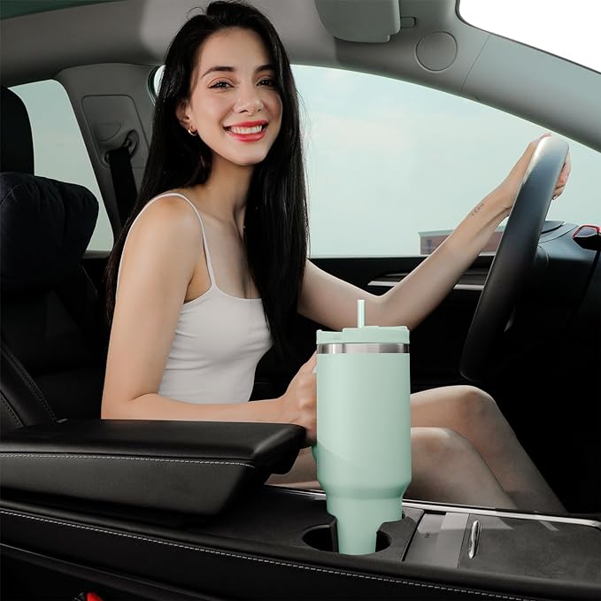 40oz Tumbler with Handle,Double Wall Vacuum Reusable Stainless Steel Insulated Water Bottle,With Leak Proof lid and Straw for Iced or Cold Beverages (Blue Haze)