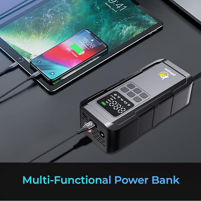 myGEKOgear Tire Inflator Portable Air Compressor - 150PSI Portable Air Pump, Accurate Pressure LCD Display, 5 Preset Modes, Fast Inflation for Cars, Bikes & Motorcycle Tires, Balls