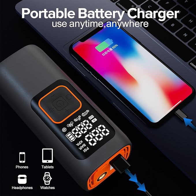 200PSI Tire Inflator Portable Air Compressor, Digital Tire Pump, Cordless Air Pump for Car Tires, Auto Shutoff, LED Light, Electric Air Compressor for Cars, SUV, Motorcycles, Bikes, Gifts for Men