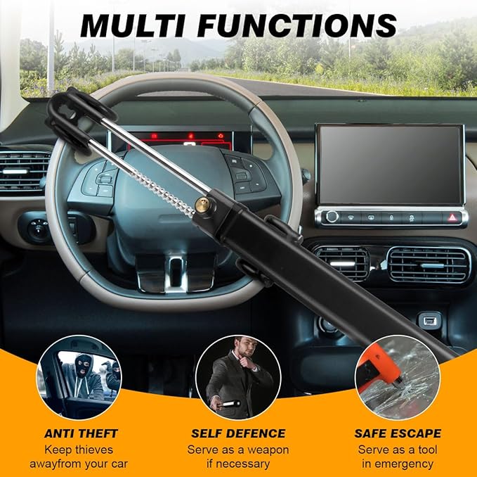 Car Steering Wheel Lock Anti-Theft Device,Black Car Lock Steering Wheel Lock Heavy Duty Anti Theft Car Device with Key