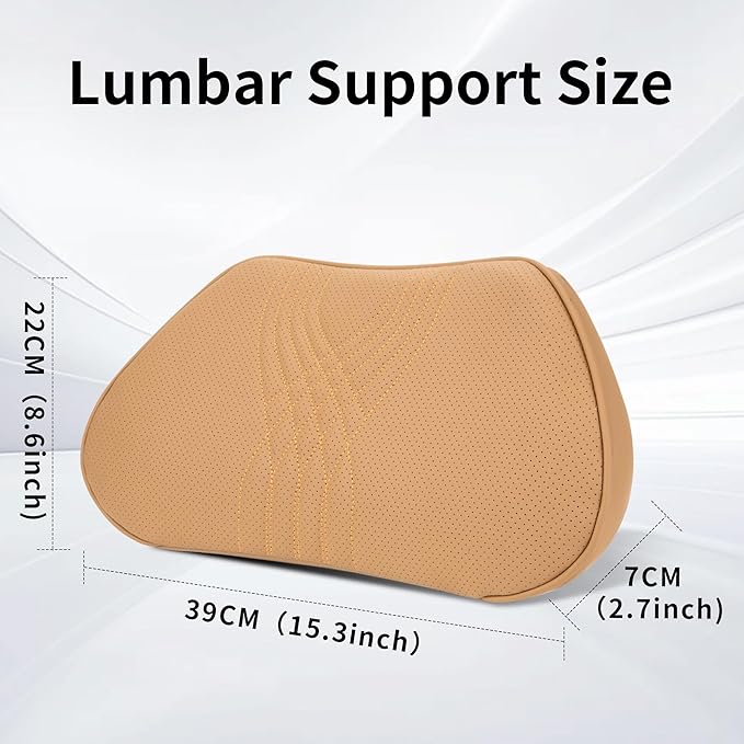 Lumbar Support Pillow for Car Seat, Office Chair Leather Memory Foam Lower Back Cushion for Back Pain Relief Improve Posture, Ergonomic Back Rest for Gaming Chair, Palomino, 1PC