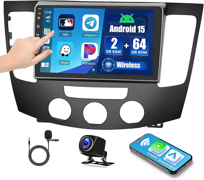 2+64G Android 15 Car Stereo for Hyundai Sonata 2009 2010 (Manual A/C),9 inch Touch Screen Radio Wireless Apple CarPlay Android Auto DSP 5G WiFi Bluetooth GPS+Free AHD Backup Cam