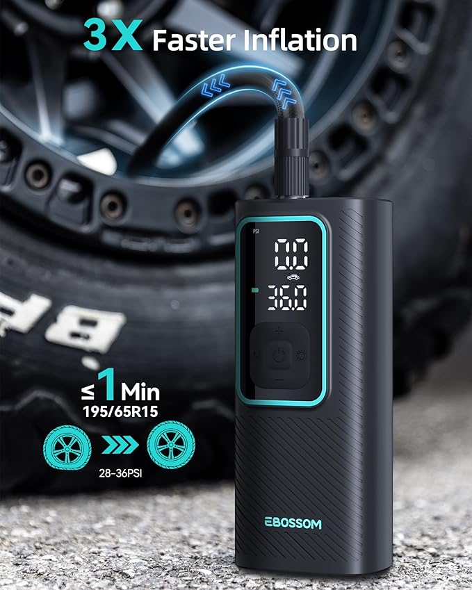 Tire Inflator Portable Air Compressor, 150 PSI Mini Car Air Pump with 6000mAh Battery,12V DC, Pressure Gauge, Cordless Tire Inflator Rechargeable with Display & LED for Car, Motocycle, Bikes, Balls