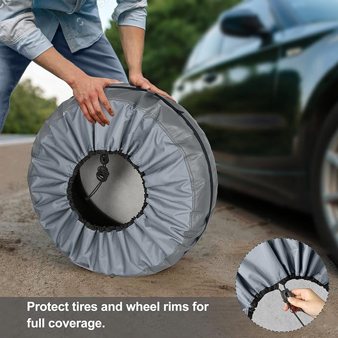 Explore Land Tire Cover with Handle - Seasonal Spare Tire Bag, Heavy Duty Winter Wheel Storage Tote Against Dust and Scratches, 4 Pack (Fits Diameters 32''-34.75'', Charcoal)