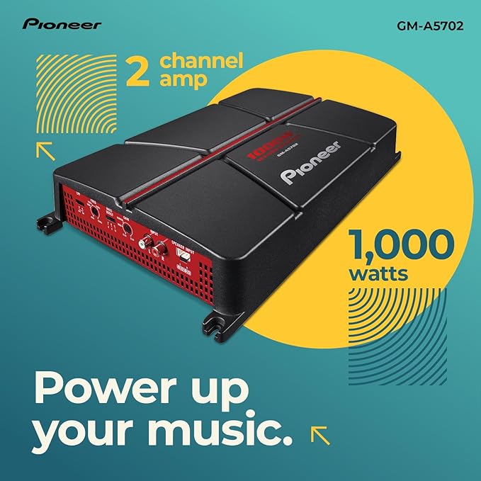 Pioneer GM-A5702 2-Channel Car Amplifier – 1000W Max, Class AB, Bridgeable Design, Bridgeable, Variable Filters, High Power