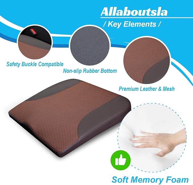 Car Seat Cushion, Car Seat Cushions for Driving with Comfort Memory Foam - Sciatica & Back Pain Relief, Suitable for Car, Truck, Office Chair (Brown)