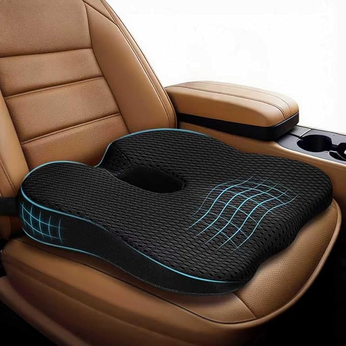 Car Seat Cushion for Driving – Ergonomic Wedge Memory Foam Booster Automotive Seat with Non-Slip Bottom & Adjustable Strap – Car Seat Pad for Car, Truck, Vehicle