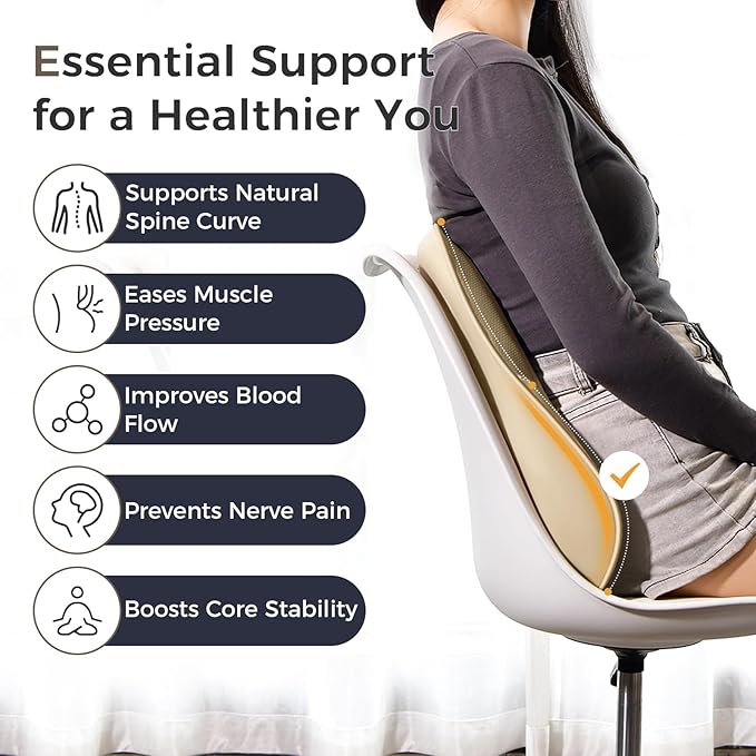 Coverado Lumbar Support Pillow for Car, Ergonomic Memory Foam Back Pillow for Office Chair, Back Cushion for Back Pain Relief, PU Leather Car Lumbar Support for Driving Seat - Beige