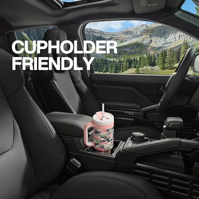 40 oz Camo Tumbler with Handle, 2-in-1 Straw and Sip Lid, Leakproof, Dishwasher Safe, Insulated Stainless Steel Travel Coffee Mug, Keeps Cold for 34 Hours, Fits in Car Cupholder (Woodland Flag)