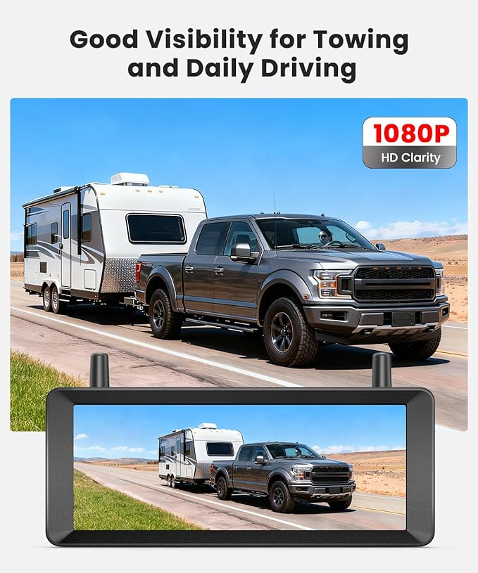 Solar Wireless Backup Camera: 7.2 Inch HD 1080P Monitor, 2-Min DIY Install,Dual Antennas for Stable Signal and Smooth View, DVR Recording, IP69K Waterproof Back up Camera for Truck,Car, SUV, Trailer