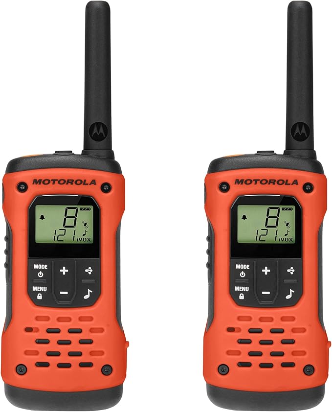 Motorola Solutions, Portable FRS, T605_H2O, Talkabout, Two Way Radios Waterproof Walkie Talkie Emergency Preparedness, Rechargeable, 22 Channel, 35 Mile, Orange W/Black, 2 Pack