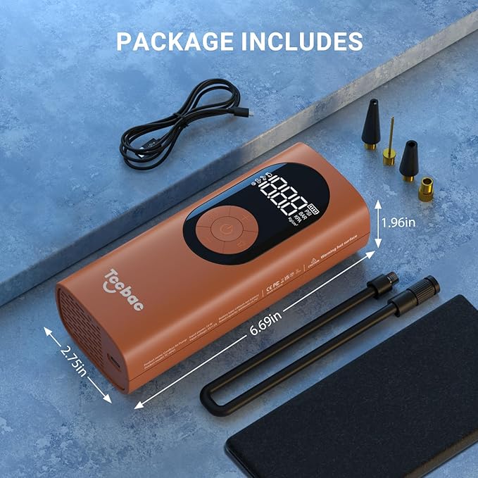 Tire Inflator Portable Air Compressor with Auto Shut-Off and Led Light, 150PSI Cordless Air Pump with Digital Pressure Gauge, 20s Fast Inflate Electric Bike Pump for Car, Motorcycle, Bicycle, Ball