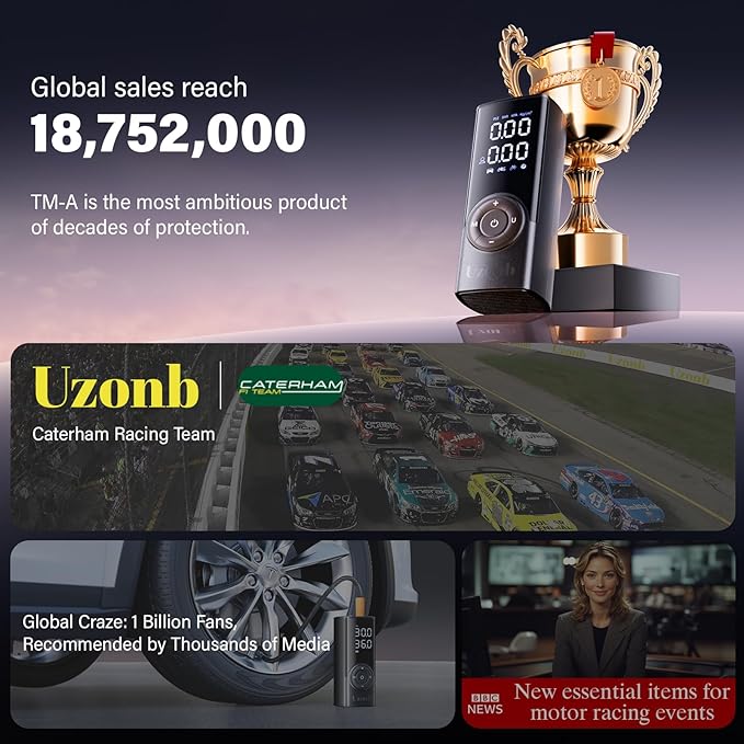 TM-A Tire Inflator Portable Air Compressor - 12V Car Tire Air Pump Portable with Pressure Gauge - One Minute Fast Inflation, Ideal for Car, Motorcycle, Bicycle and More