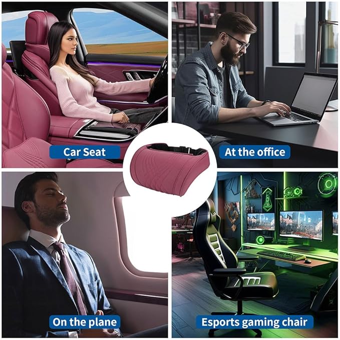 Car Headrest Memory Foam Neck Pillow for Driving with Leather Cover Soft Comfortable Seat Head Pillow Cushion for Most Cars SUV Sedan Home Office Red (2PC)
