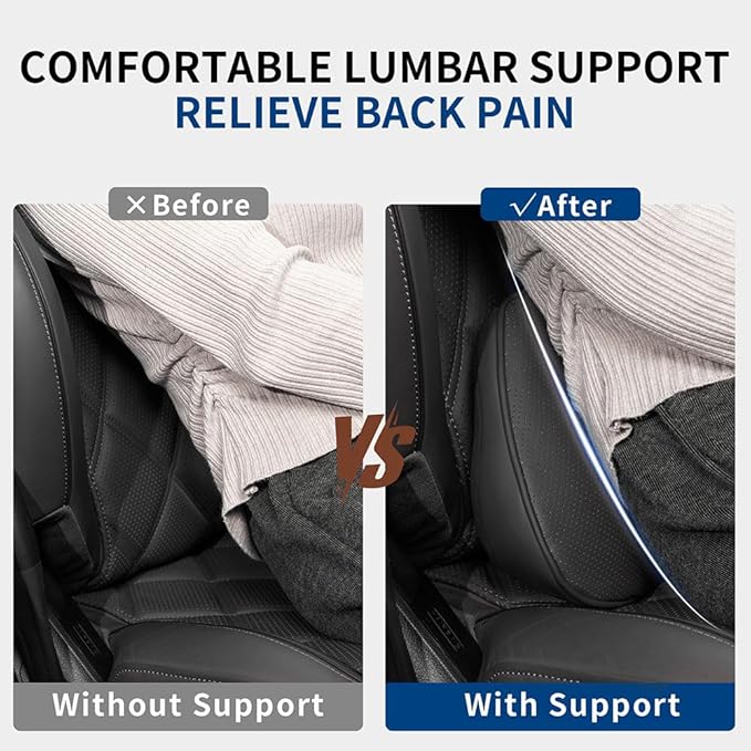 Lumbar Support Pillow for Car Seat, Office Chair Leather Memory Foam Lower Back Cushion for Back Pain Relief Improve Posture, Ergonomic Back Rest for Gaming Chair, Black, 1PC