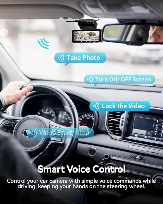 Dash Cam Front Rear, IMX415 Sensor 4K 30fps/2K 60fps+1080p, Touch Screen Dash Camera for Car, Voice Control, Built-in GPS WiFi, HDR Night Vision, 64GB Card, 160° Wide Angle, 24H Parking Monitoring